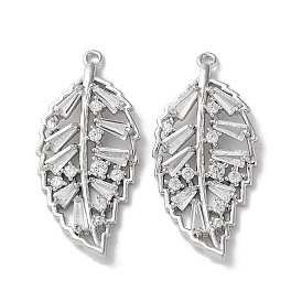 Brass Micro Pave Cubic Zirconia Pendants, Leaf Charms