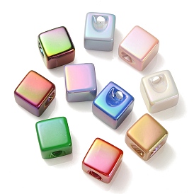 UV Plating Rainbow Iridescent Acrylic Beads, Cube
