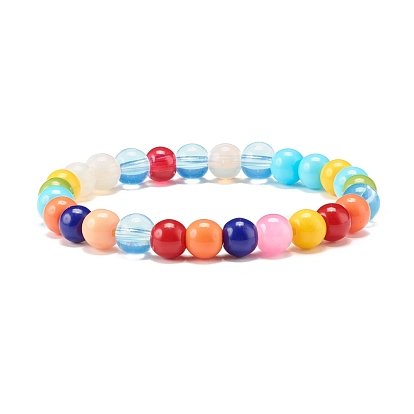 Ensemble de bracelets extensibles en perles de verre rondes de couleur bonbon pour enfants et parents, jolis bracelets de couple
