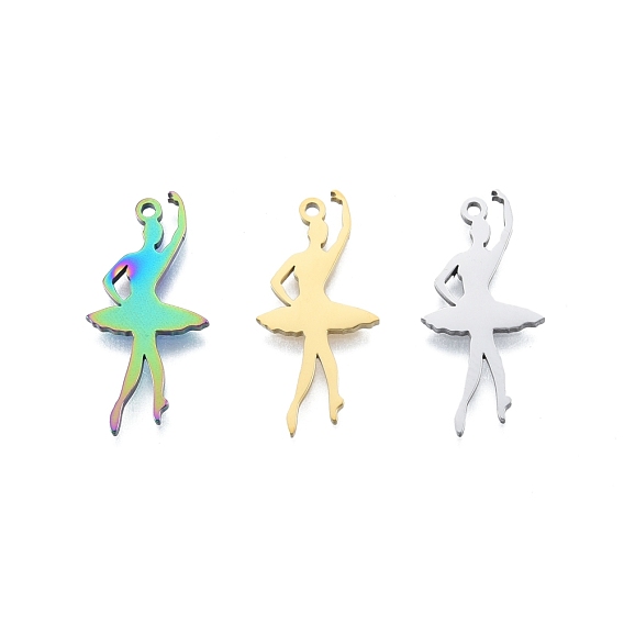 Ion Plating(IP) 201 Stainless Steel Pendant, Ballet Girl Charms