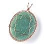 Gemstone grands pendentifs, avec les accessoires en laiton de ton or rose, ovale avec arbre de vie