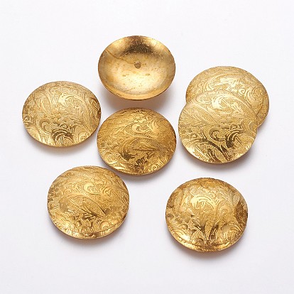 Brass Cabochons, Lead Free & Cadmium Free & Nickel Free, Flat Round with Flower