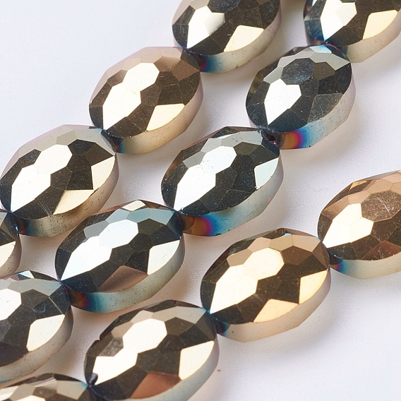 Perles en verre electroplate, plein plaqué, ovale à facettes
