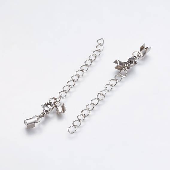304 Stainless Steel Chain Extender, with Cord Ends and Lobster Claw Clasps