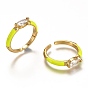 Brass Enamel Cuff Rings, Open Rings, with Clear Cubic Zirconia, Mixed Shapes, Real 18K Gold Plated, Long-Lasting Plated