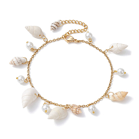 Bracelets de cheville à breloques en spirale naturelle et perles de verre