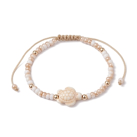 Bracelets de perles tressées en turquoise synthétique et verre tortue, bracelets réglables en fil de nylon pour femmes