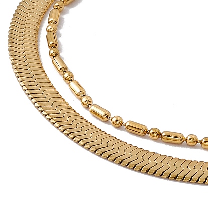 316 Stainless Steel Column Link & Herringbone Chains Multi-strand Bracelet, Double-Layer Bracelet for Men Women