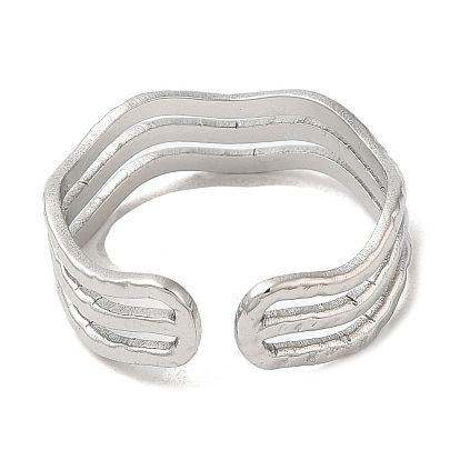 304 Stainless Steel Triple Line Open Cuff Ring for Women