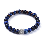 Natural Gemstone Stretch Bracelets, with Wood Beads and Tibetan Style Alloy Beads, Cube with Ohm
