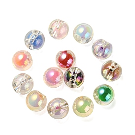Placage uv transparent perles européennes acryliques irisées arc-en-ciel, Perle en bourrelet, Perles avec un grand trou   , ronde