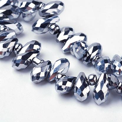 Electroplate Glass Beads Strands, Top Drilled Beads, Faceted, Teardrop