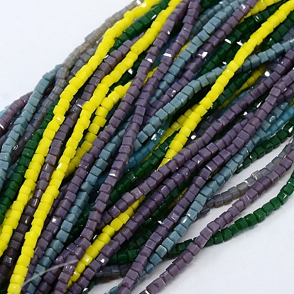 Opaque Solid Color Crystal Glass Faceted Cube Beads Strands, 2.5x2.5x2.5mm, Hole: 1mm, about 199pcs/strand, 19.2 inch