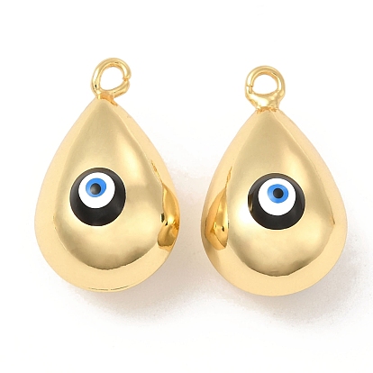Brass Pendants, with Enamel, Real 18K Gold Plated, Long-Lasting Plated, Teardorp with Evil Eye Charm