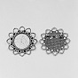 Tibetan Alloy Flower Brooch Cabochon Bezel Settings, Cadmium Free & Lead Free, with Iron Pin Back Bar Findings, Flat Round Tray: 20mm, Fit for 2mm Rhinestone, 38x3mm, Pin: 0.8mm