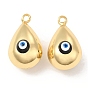 Brass Pendants, with Enamel, Real 18K Gold Plated, Long-Lasting Plated, Teardorp with Evil Eye Charm