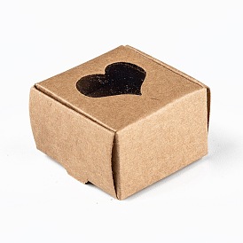 Boîte-cadeau en papier kraft créatif pliable rectangle, boîtes à bijoux, avec fenêtre transparente coeur