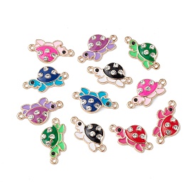 Alloy Enamel Connector Charms, Tortoise Links with Crystal Rhinestone, Light Gold, Cadmium Free & Nickel Free & Lead Free