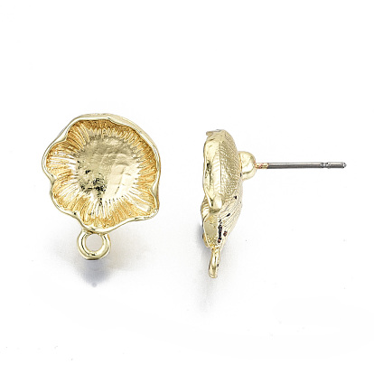 Rack Plating Alloy Stud Earring Findings, Cadmium Free & Nickel Free & Lead Free, with Steel Pins and Loop, Flower