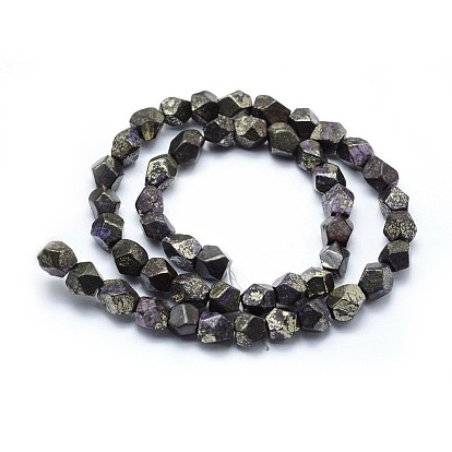 Dyed Natural Pyrite Beads Strands, Star Cut Round Beads, Faceted
