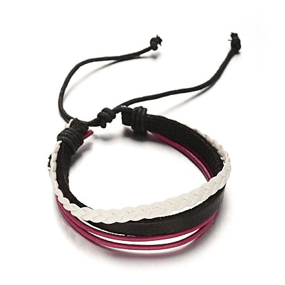Cordon en cuir réglable bracelets multi-brins, PU cordons de cuir, 54mm, 9~16x3