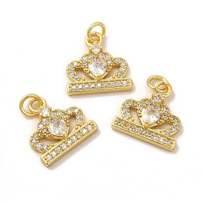 Rack Plating Brass & Cubic Zirconia Charms, with Jump Ring, Lead Free & Cadmium Free, Long-Lasting Plated, Crown Charm