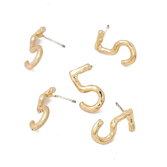 Brass Number Stud Earrings with 925 Sterling Silver Pins for Women