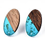 Transparent Resin & Walnut Wood Stud Earring Findings, with 304 Stainless Steel Pin and Gold Foil, Oval