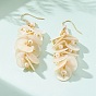 Natural Capiz Shell Cluster Earrings, with Natural Pearl Beads and Brass Earring Hooks, Flat Round, Golden