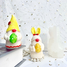 Easter Themed Candle Molds, Silicone Molds, for Homemade Beeswax Candle Soap, White, Gnome Pattern