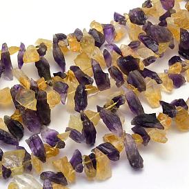Rough Raw Natural Citrine and Amethyst Beads Strands, Nuggets
