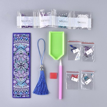 DIY Diamond Painting Stickers Kits For Bookmark Making, with Diamond Painting Stickers, Resin Rhinestones, Diamond Sticky Pen, Tassel, Tray Plate and Glue Clay, Rectangle with Mandala Pattern