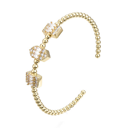 Sparkle Cubic Zirconia Ball Beaded Cuff Bangle for Her, Brass Open Bangle, Nickel Free