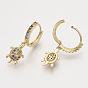 Brass Cubic Zirconia Dangle Hoop Earrings, Sea Turtle, Colorful