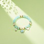 Bracelet extensible imitation perle acrylique, bracelet à breloques en alliage émail coeur fleur pour femme