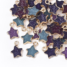 Druzy Resin Pendants, with Edge Light Gold Plated Iron Loops, Star, Mixed Style