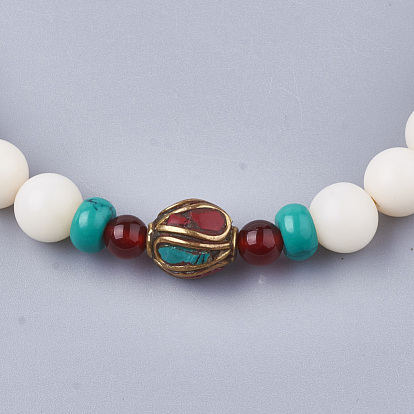 2 - ювелирные украшения буддийского стиля, деревянные браслеты из бисера, стрейч браслеты, с натуральным / синтетическим драгоценным камнем, круглые