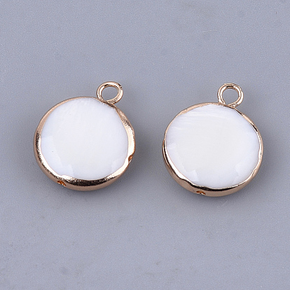 Freshwater Shell Pendants, with Brass Findings, Flat Round