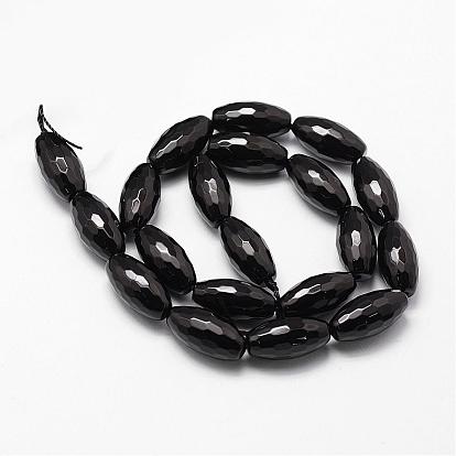 Natural Black Onyx Beads Strands, Grade A, Dyed & Heated, Faceted, Rice