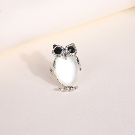 Bague hibou en résine blanche, bague large en alliage pour femme