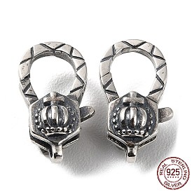 925 Thailand Sterling Silver Lobster Claw Clasps, Crown, with 925 Stamp