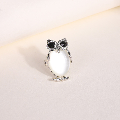 White Resin Owl Finger Ring, Alloy Wide Ring for Women