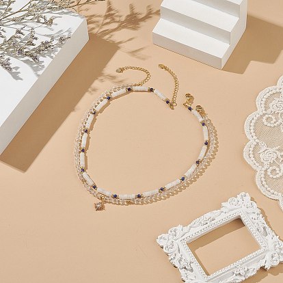 Ожерелья из натурального белого нефрита и хрусталя, Наборы ожерелий с подвесками из латуни с микропаве из кубического циркония, для женщины