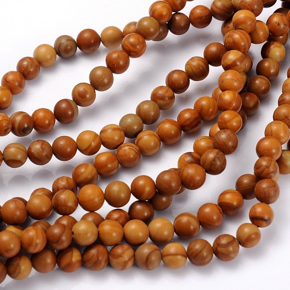 Gemstone Beads Strands, Wood Lace Stone, Round