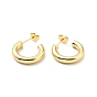 Rack Plating Brass C-shape Stud Earrings, Half Hoop Earrings for Women, Cadmium Free & Lead Free
