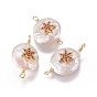 Natural Cultured Freshwater Pearl Pendants, for Jewish, with Cubic Zirconia and Brass Findings, Flat Round with Star of David