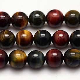 Natural Tiger Eye Beads Strands, Grade AB+, Dyed, Round