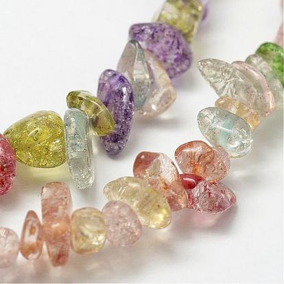 Crackle Glass Bead Strands, Chip, Dyed