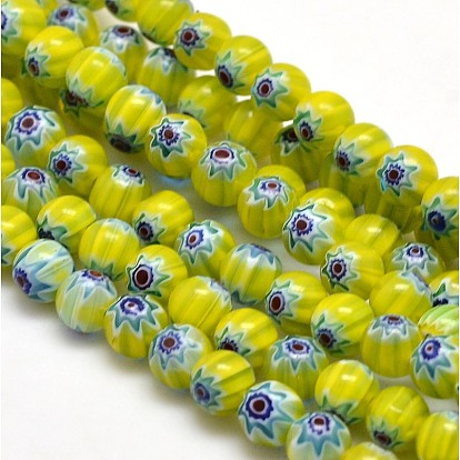 Rondes verre de millefiori perles brins, 6mm, Trou: 1mm, Environ 67 pcs/chapelet, 14.7 pouce
