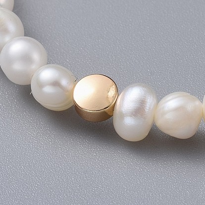 Bracelets élastiques, avec des perles en laiton, grade a perles d'eau douce naturelles et sacs d'emballage en toile de jute sacs à cordon